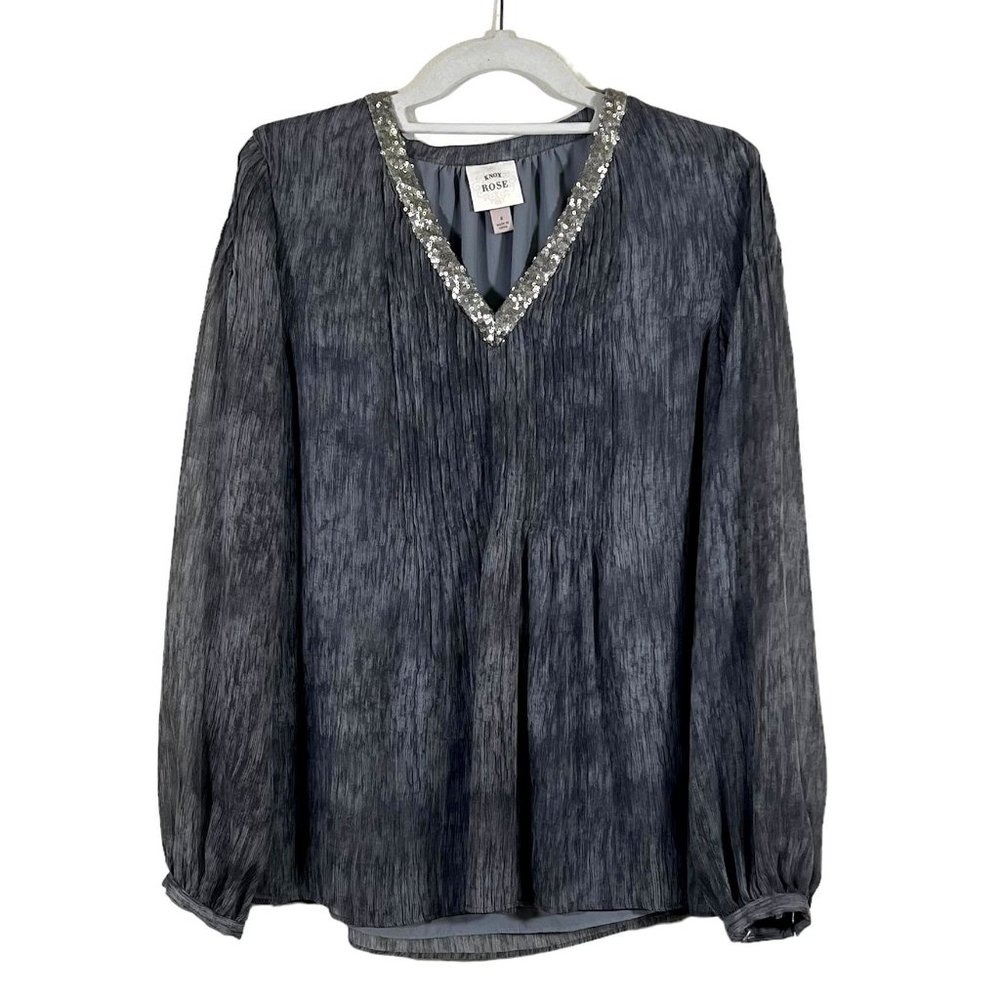 Knox Rose - Women's Size S - Grey Top Long Sleeve - Pleated Front